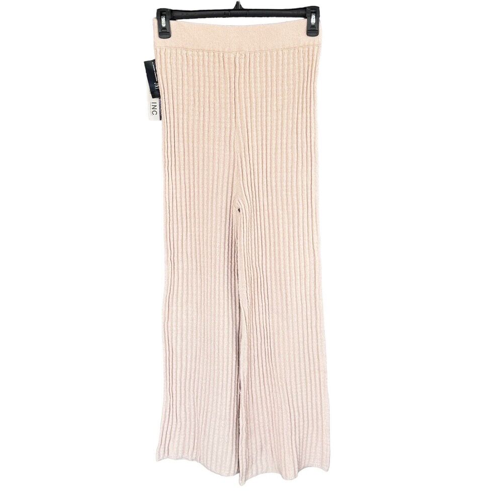 INC Jeannie Mai Medium Flared Sweater Pants Ribbed Stretch Oatmeal Beige New - Picture 3 of 6